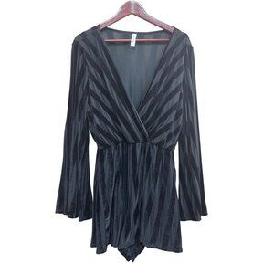 Peppermint USA Black Velvet Striped Long Sleeve Romper S